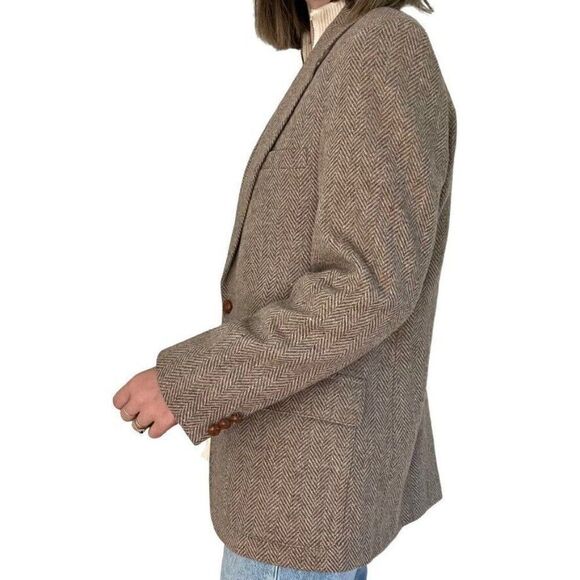 Farah Tan Brown Wool Herringbone Equestrian Preppy Sport Coat Blazer 40R - Picture 4 of 9